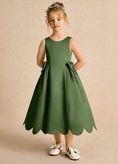 Azazie Macaroon Flower Girl Dresses Olive Ball-Gown Bow Matte Satin Dress image4