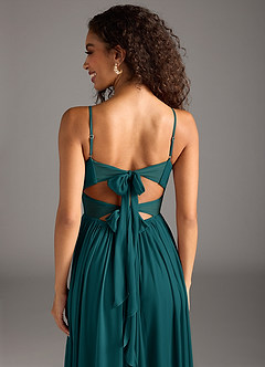 Azazie Zeya Bridesmaid Dresses Peacock A-Line Pleated Mesh Dress image8