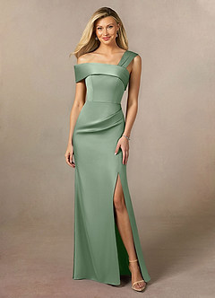 Azazie Laramie Mother of the Bride Dresses Matcha Mermaid Pleated Stretch Satin Dress image1
