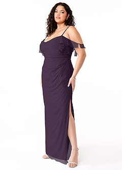 Azazie Emeralda Bridesmaid Dresses Plum Sheath Off the Shoulder Chiffon Dress image9