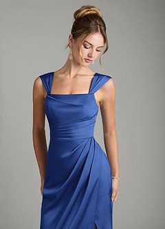 Azazie Filippa Bridesmaid Dresses Royal Blue A-Line Pleated Stretch Satin Dress image3