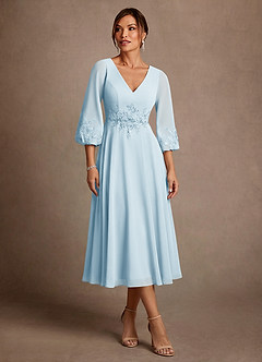 Azazie Ana Suknie dla Matki Panny Młodej Linia A Koronka Szyfon Długość herbaty Sukienka image1