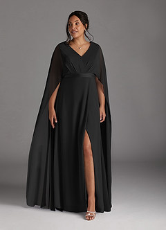 Azazie Isa Mother of the Bride Dresses Black A-Line V-Neck Pleated Chiffon Dress image9