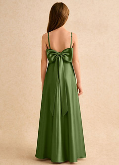 Azazie Joella Girls Formal Robe Demoiselle D'honneur Fillette Robe Trapèze en Satin extensible Plissée Genévrier image1