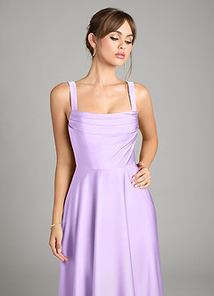 Azazie Shaude Bridesmaid Dresses Lilac A-Line Pleated Stretch Satin Dress image3