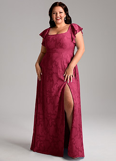 Azazie Bondi Robes de demoiselle d'honneur Robe Trapèze en Blumen-Burnout Fente Latérale Bourgogne image7