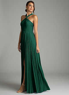 Azazie Afra Abiti da Damigella Abito A-Line in Chiffon Plissettato Smeraldo image4