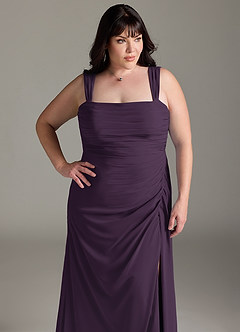 Azazie Jesaphine Bridesmaid Dresses Plum Sheath Bow Chiffon Dress image13