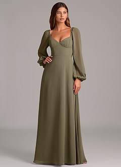 Azazie Annistyn Brudtärnklänningar Klänning av A-Linje i Chiffong Långärmad Pilgrön image3