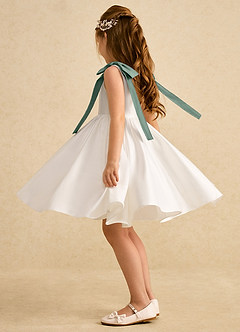 Azazie Stacie Flower Girl Dresses Ivory Eucalyptus A-Line Bow Matte Satin Dress image3