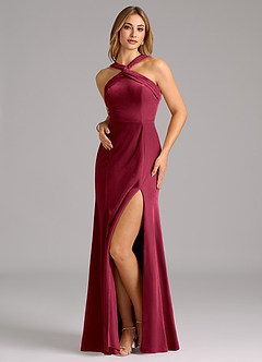 Azazie Rue Bridesmaid Dresses Burgundy A-Line Pleated Velvet Dress image4