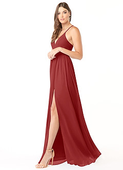 Azazie Aaida Bridesmaid Dresses Rust A-Line Corset Chiffon Dress image4