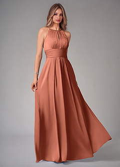 Azazie Bonnie Bridesmaid Dresses Clay A-Line Pleated Stretch Satin Dress image1
