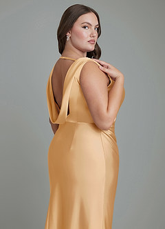 Azazie Kieryn Brautjungfernkleider Meerjungfrau-Linie Plissee Stretch-Satin Kleid Gold image13