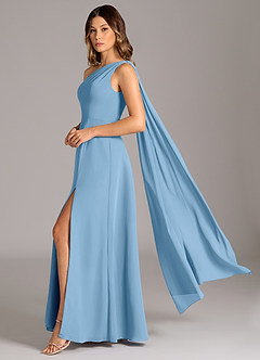Azazie Tella Bridesmaid Dresses Steel Blue A-Line One Shoulder Chiffon Dress image1