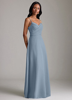 Azazie Kali 신부 들러리 드레스 A라인 주름진 쉬폰 바닥 길이 드레스 image3