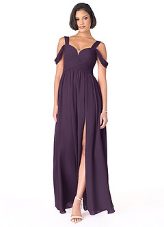 Azazie Lianne Bridesmaid Dresses Plum A-Line Off the Shoulder Chiffon Dress image5