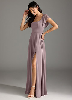Azazie Bondi Bridesmaid Dresses Dusk A-Line Ruched Mesh Dress image4