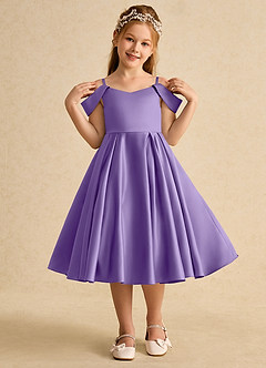 Azazie Favia Flower Girl Dresses Tahiti A-Line Off the Shoulder Matte Satin Dress image4