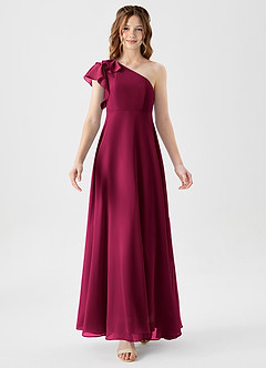Azazie Arabella Junior Burgundy A-Line Ruched Chiffon Dress image5