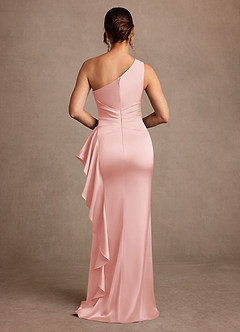 Azazie Yvette Mother of the Bride Dresses Powder Pink Sheath One Shoulder Stretch Satin Dress image2
