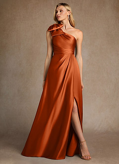 Azazie Easton Kleider für die Brautmutter A-Linie One-Shoulder Stretch-Satin Kleid Gebranntes Orange image4