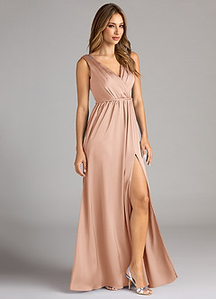 Azazie Tanicia Brautjungfernkleider A-Linie Plissee Stretch-Satin Kleid Roségold image4