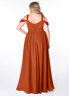 Azazie Lianne Bridesmaid Dresses Burnt Orange A-Line Off the Shoulder Chiffon Dress image2