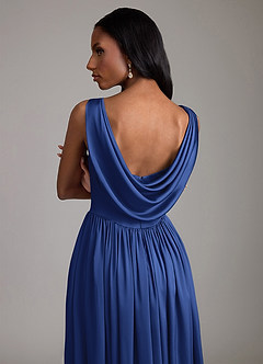 Azazie Novi Bridesmaid Dresses Royal Blue A-Line with Pockets Stretch Satin Dress image4