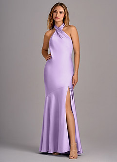 Azazie Lorena Bridesmaid Dresses Lilac Mermaid Pleated Stretch Satin Dress image1