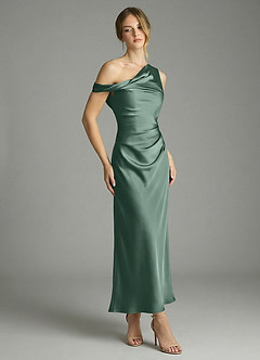 Azazie Emerson Vestidos de damas de honor Vestido de Eucalipto de Satén Elástico de Corte Sirena con Vestidos sin tirantes image3