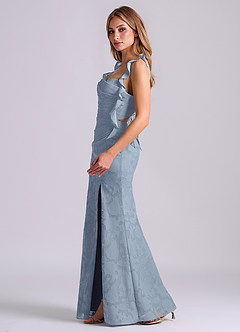 Azazie Jessamine Bridesmaid Dresses Dusty Blue Mermaid Corset Floral Burnout Dress image5