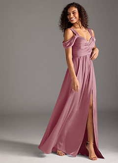Azazie Lianne Bridesmaid Dresses Vintage Mauve A-Line Off the Shoulder Stretch Satin Dress image6