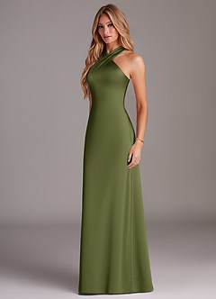 Azazie Doretta Bridesmaid Dresses Olive Mermaid Pleated Stretch Satin Dress image4