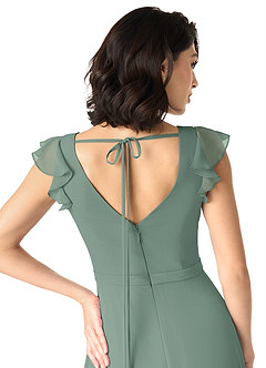 Azazie Claudine Bridesmaid Dresses Eucalyptus A-Line Flutter Sleeve Chiffon Dress image6