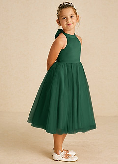 Azazie Dora vestidos de niña de las flores Vestido de Verde Oscuro de Tul de Corte En A con Lazo image3