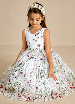 Azazie Arianna Abiti da Ragazza di Fiori Abito A-Line in Tulle Pizzo Bianco image4