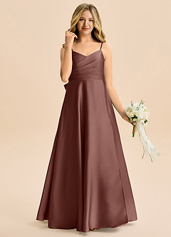 Azazie Rumi Junior Jurk van Stretch Satijn met A-Lijn Geplooid Espresso image4