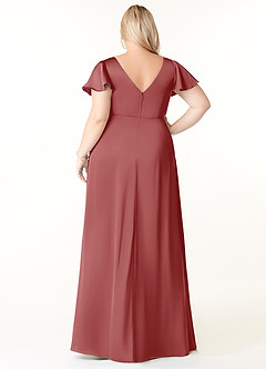 Azazie Soren Vestidos de damas de honor Vestido de Rosa Antigua de Satén Elástico de Corte en A con Plisado image9