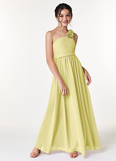Azazie Flower Junior Agave A-Line Pleated Chiffon Dress image3