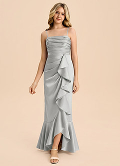 Azazie Ryan Junior Robe Fourreau en Satin extensible Arc Argent image3