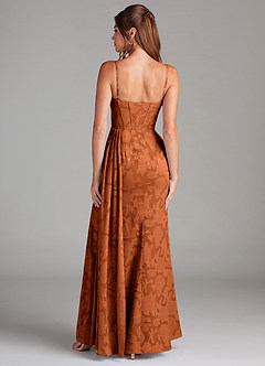 Azazie Denisa Bridesmaid Dresses Burnt Orange Sheath Pleated Floral Burnout Dress image2
