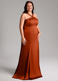 Azazie Rue Bridesmaid Dresses Paprika A-Line Pleated Stretch Satin Dress image12
