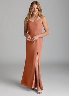 Azazie Becca Junior Robe Sirène en Mousseline de soie Bronze image1