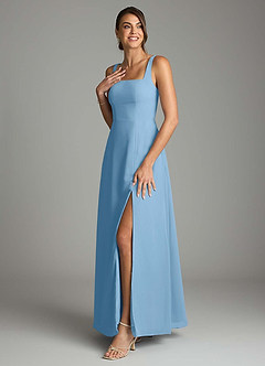 Azazie Debra Bridesmaid Dresses Steel Blue A-Line with Pockets Chiffon Convertible Dress image5