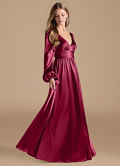Azazie Norah Bridesmaid Dresses Burgundy A-Line Metallic Satin Dress image4