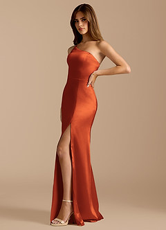 Azazie Trina Bridesmaid Dresses Paprika A-Line One Shoulder Metallic Satin Dress image5