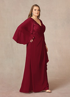 Azazie Perry Abiti per la Madre della Sposa Abito Sirena in Chiffon con Scollo a V in Pizzo Borgogna image10