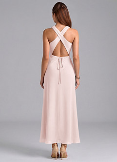 Azazie Evadne Bridesmaid Dresses Blushing Pink Sheath Pleated Chiffon Dress image6