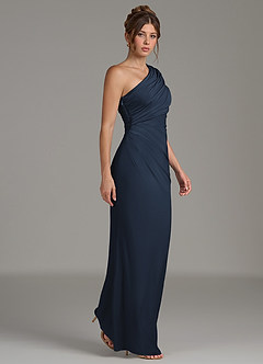 Azazie Essence Bridesmaid Dresses Dark Navy Sheath One Shoulder Premium Stretch Jersey Dress image6